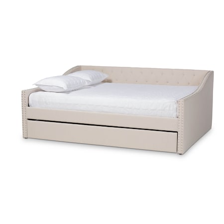 Baxton Studio Haylie Beige Queen Size Daybed with Roll-Out Trundle Bed 158-9679